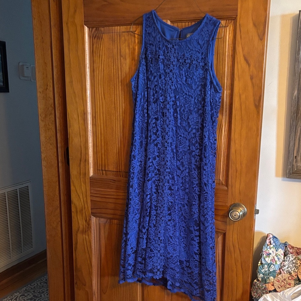 Donna Ricco Royal Blue Sleeveless Lace A-Line Dress